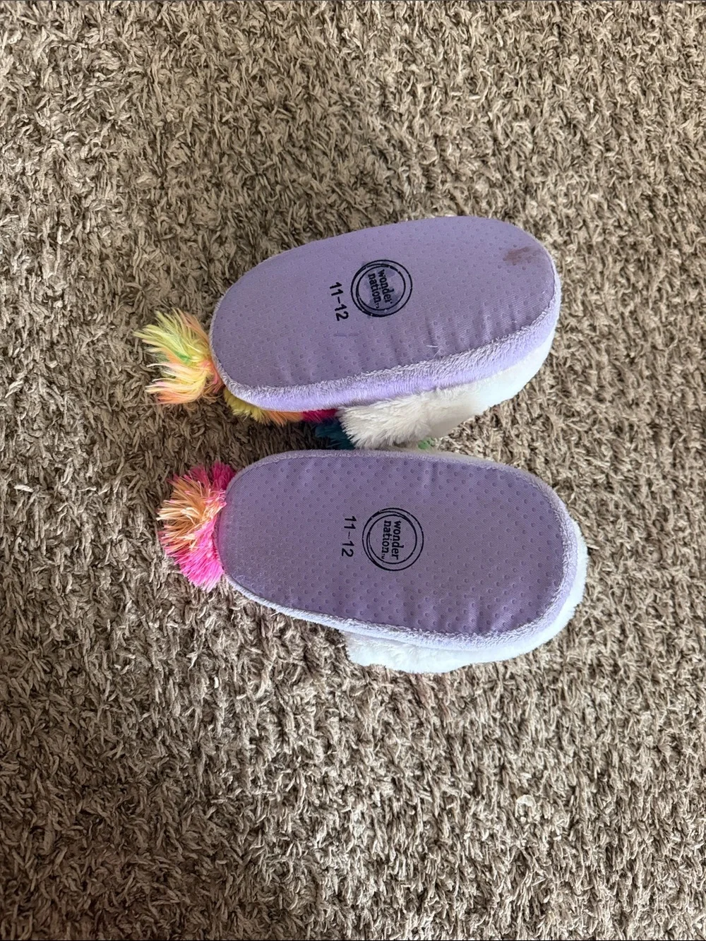 Plush Unicorn Kids Slippers in White with Rainbow Mane